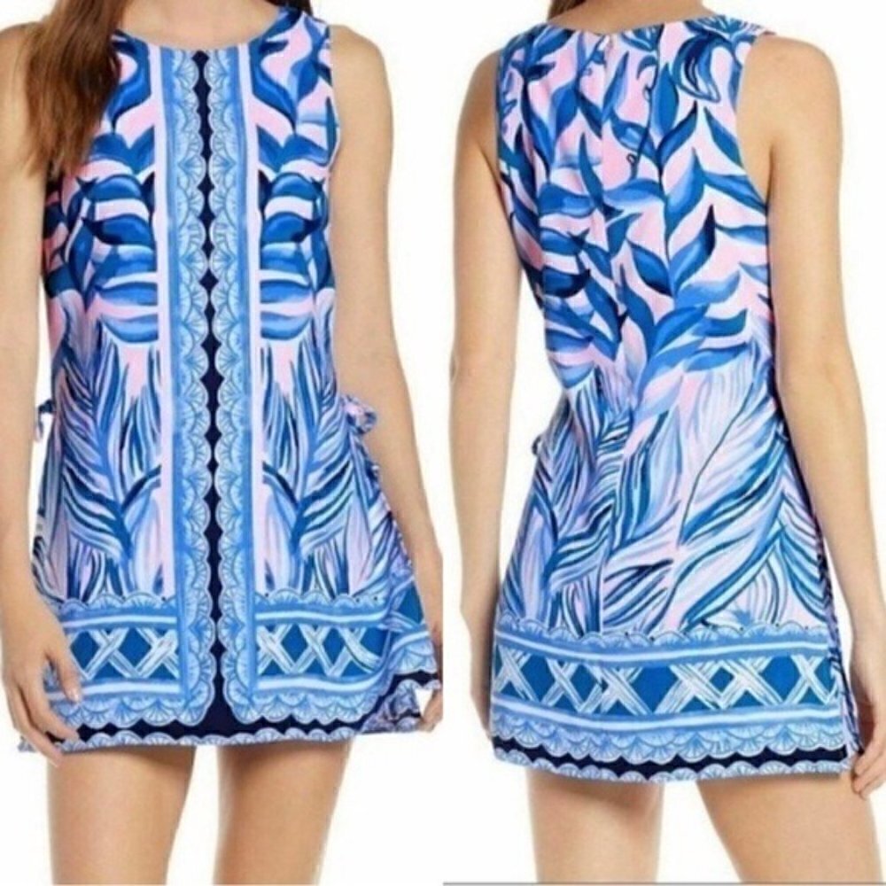 NWT Lilly Pulitzer Donna Engineered Romper Size 4 Blue Pink Tropics Tint Print